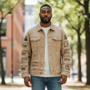Men's Jean Jacket with Graphic Patches